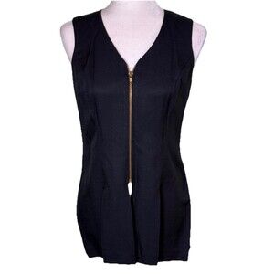 Women’s Black Sleeveless Zip Front Blouse Longline Tailored Work Office Size 3/4